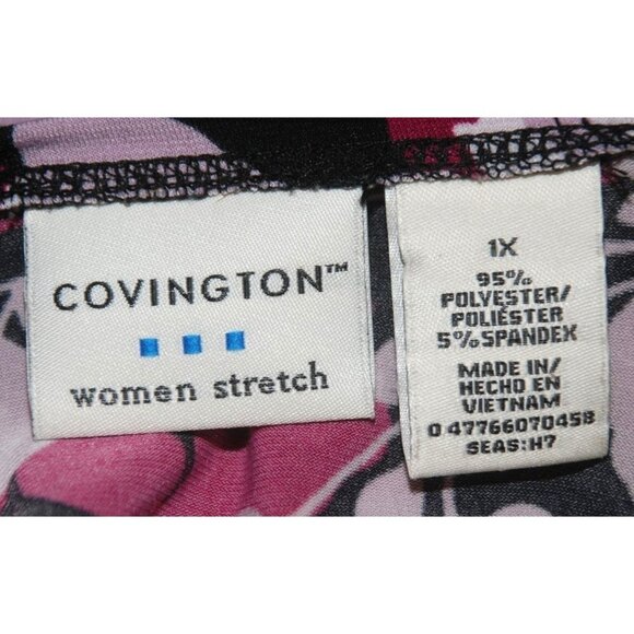 Covington Women's Floral Blouse Top Plus SZ 1X Scoop Neckline Faux Cami Stretch - Picture 7 of 7